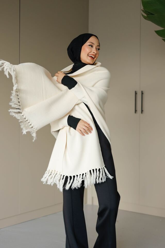 Triko Şal Panço Vizon