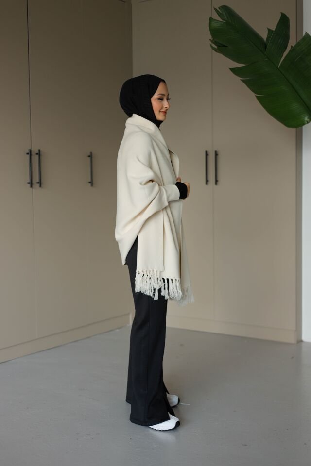 Triko Şal Panço Vizon