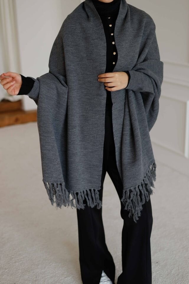 Triko Şal Panço Antrasit