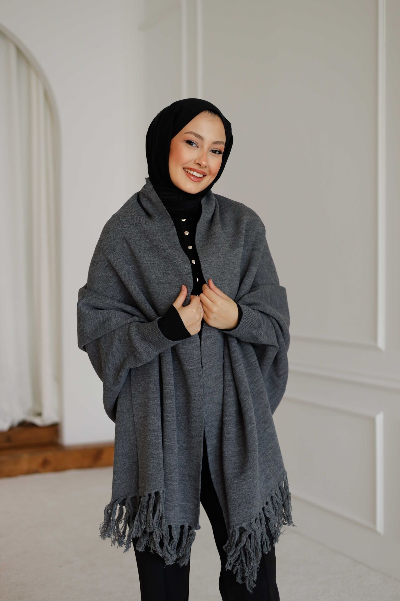 Triko Şal Panço Antrasit