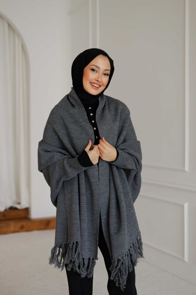 Triko Şal Panço Antrasit