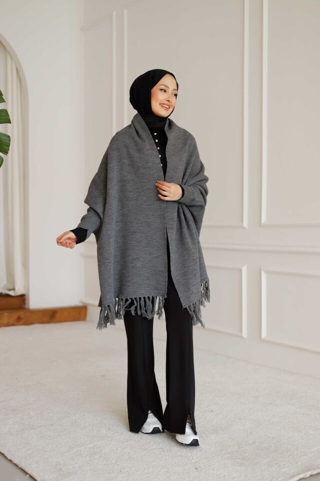 Triko Şal Panço Antrasit