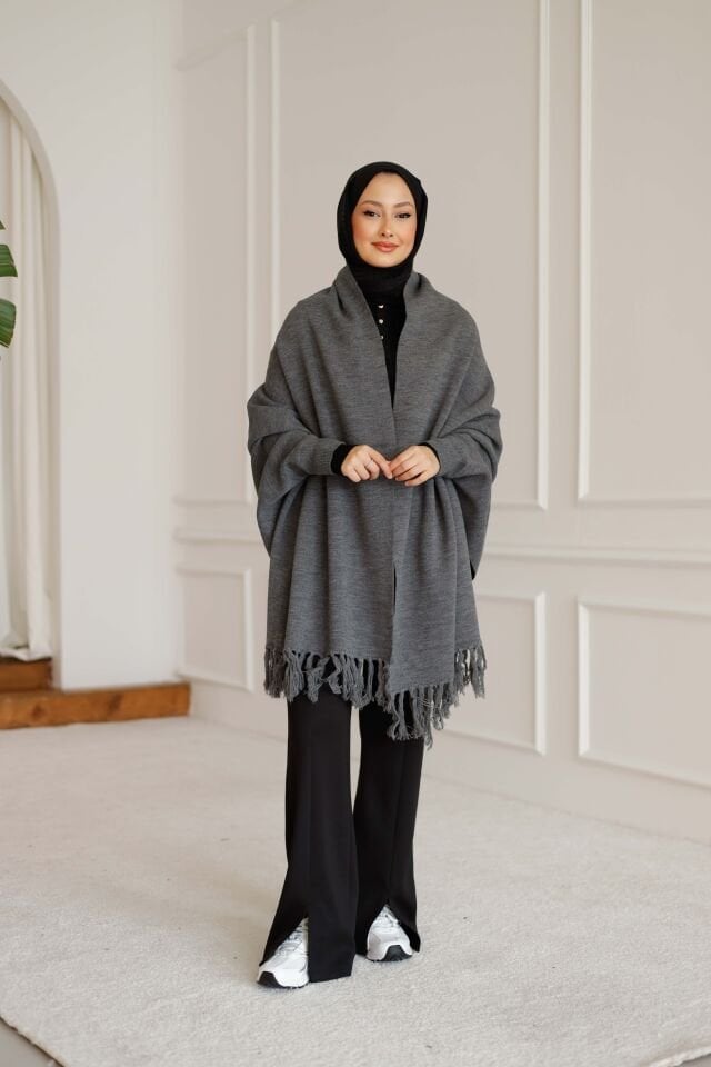 Triko Şal Panço Antrasit