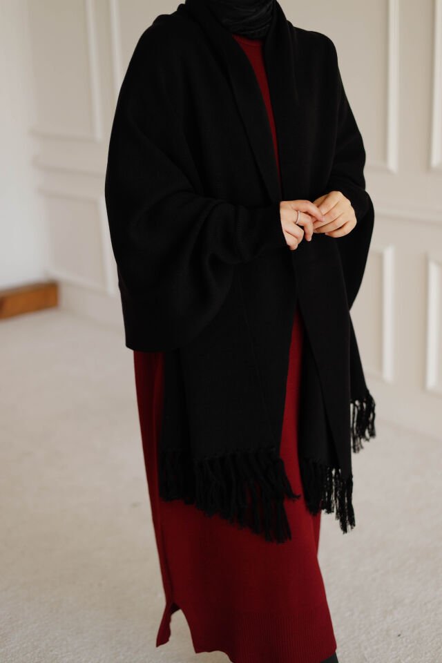 Triko Şal Panço Siyah