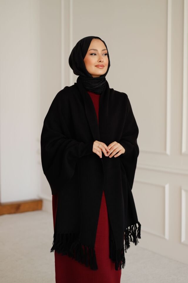 Triko Şal Panço Siyah