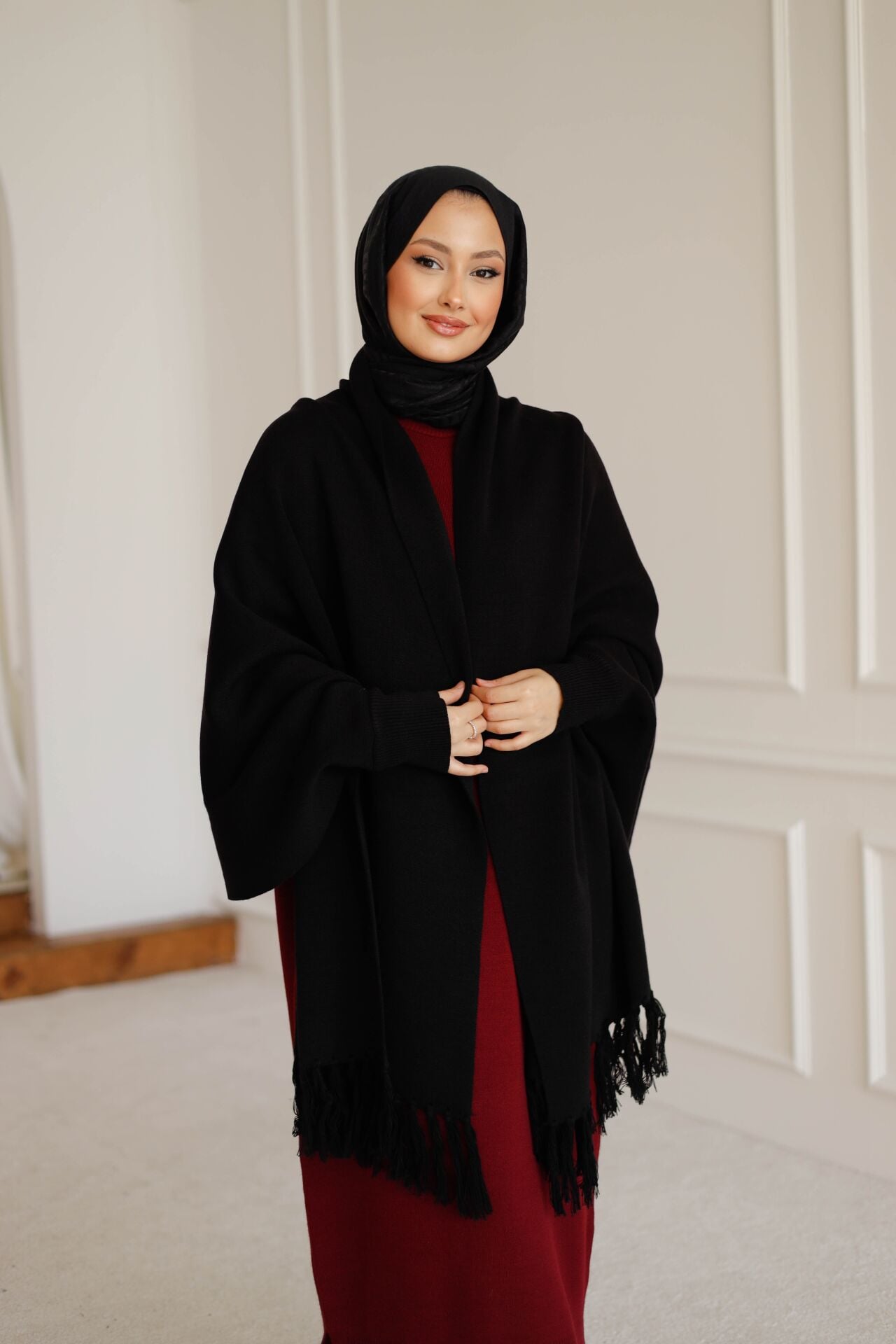 Triko Şal Panço Siyah