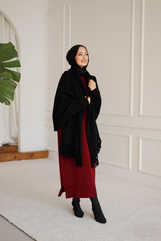 Triko Şal Panço Siyah