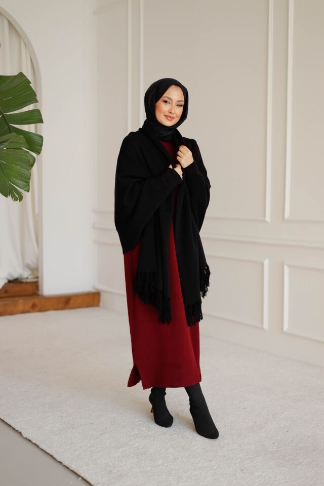 Triko Şal Panço Siyah