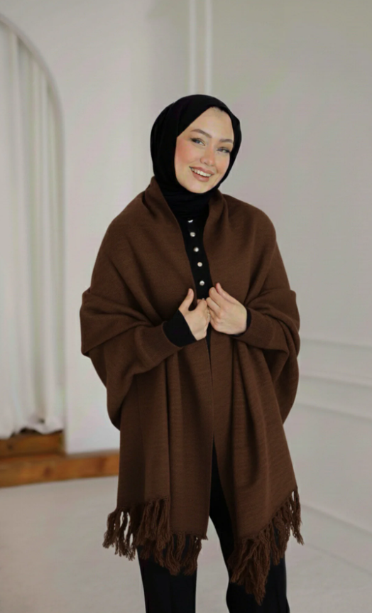 Triko Şal Panço Kahverengi