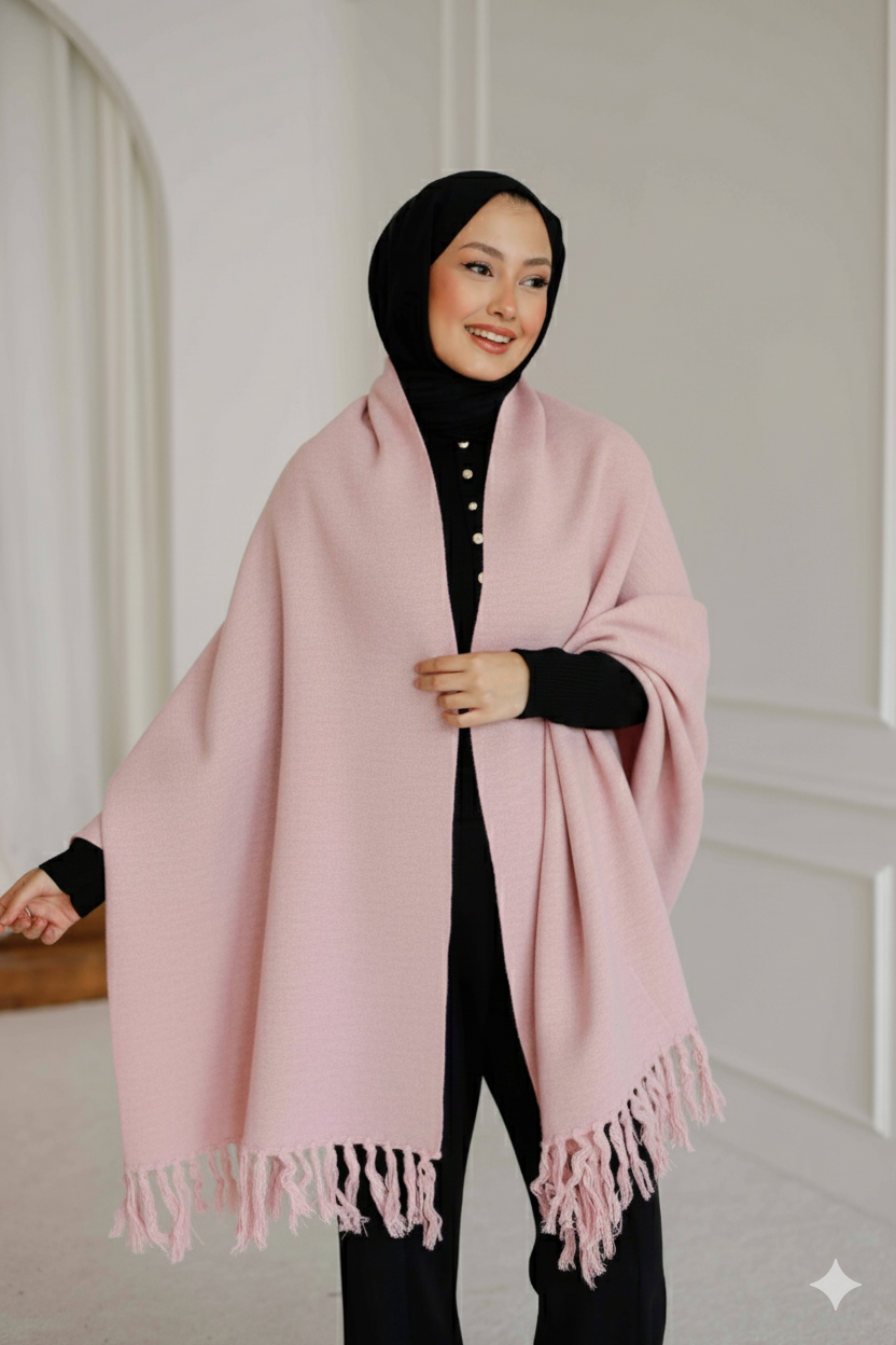 Triko Şal Panço Pembe