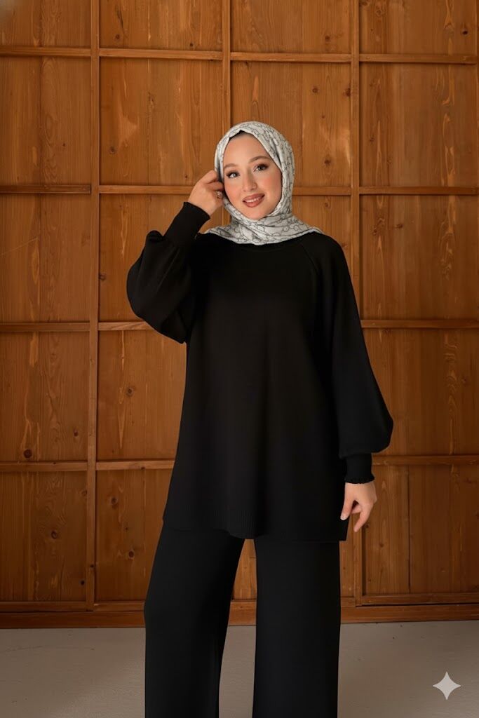 Balon Kol Triko Takım Siyah