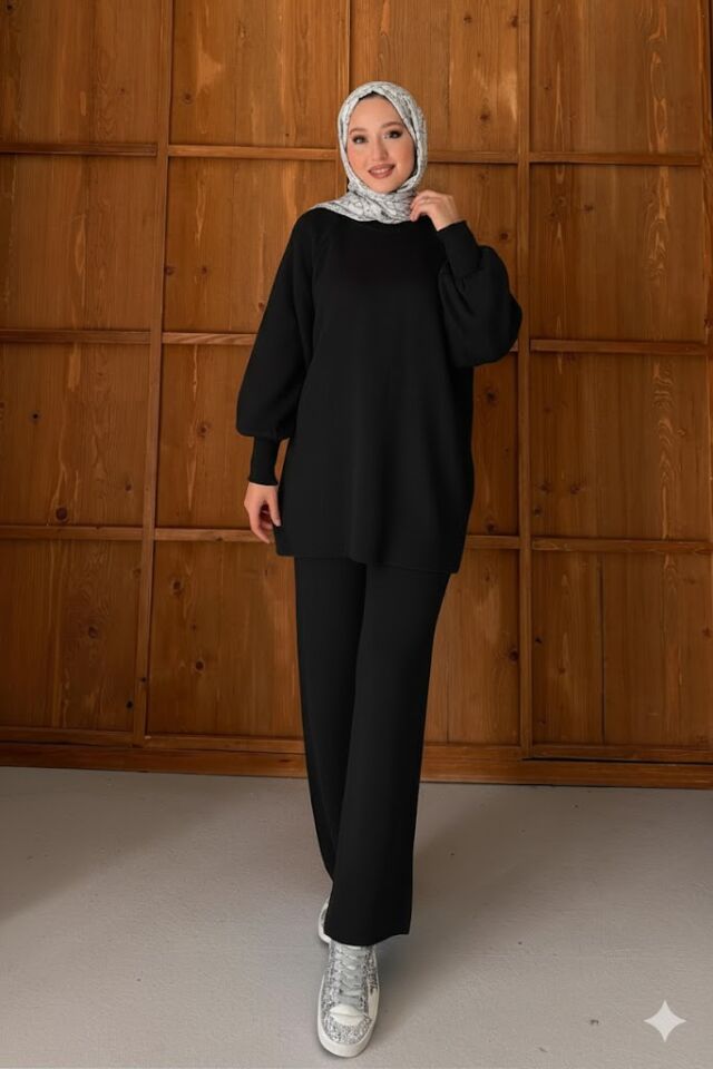 Balon Kol Triko Takım Siyah