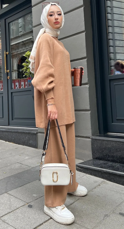 Balon Kol Triko Takım Vizon