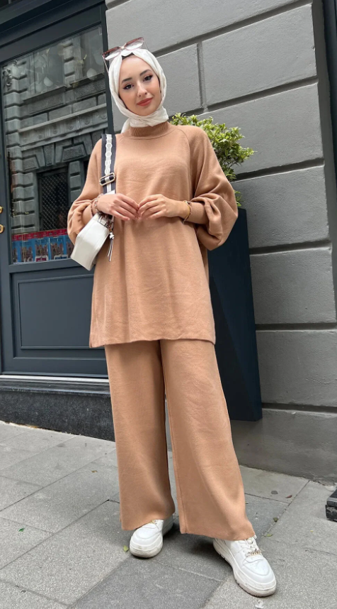 Balon Kol Triko Takım Vizon