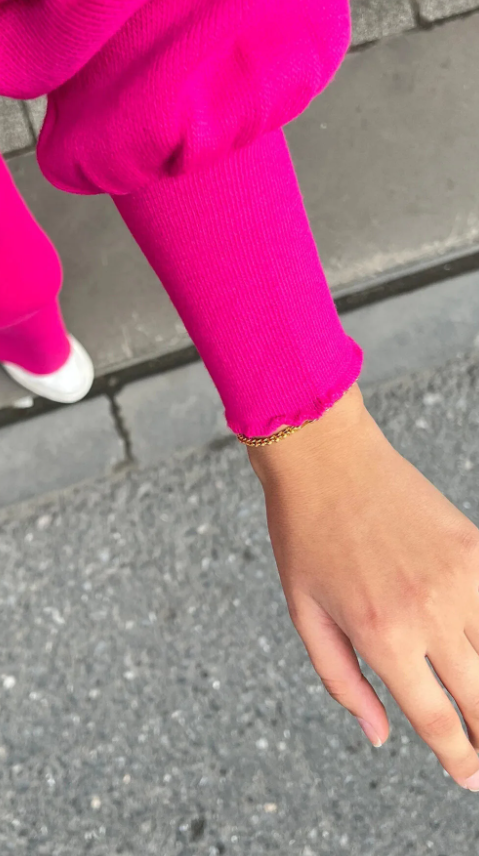 Balon Kol Triko Takım Fuşya