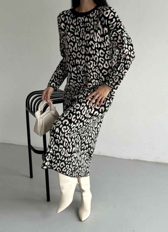 Leopar Desenli Elbise