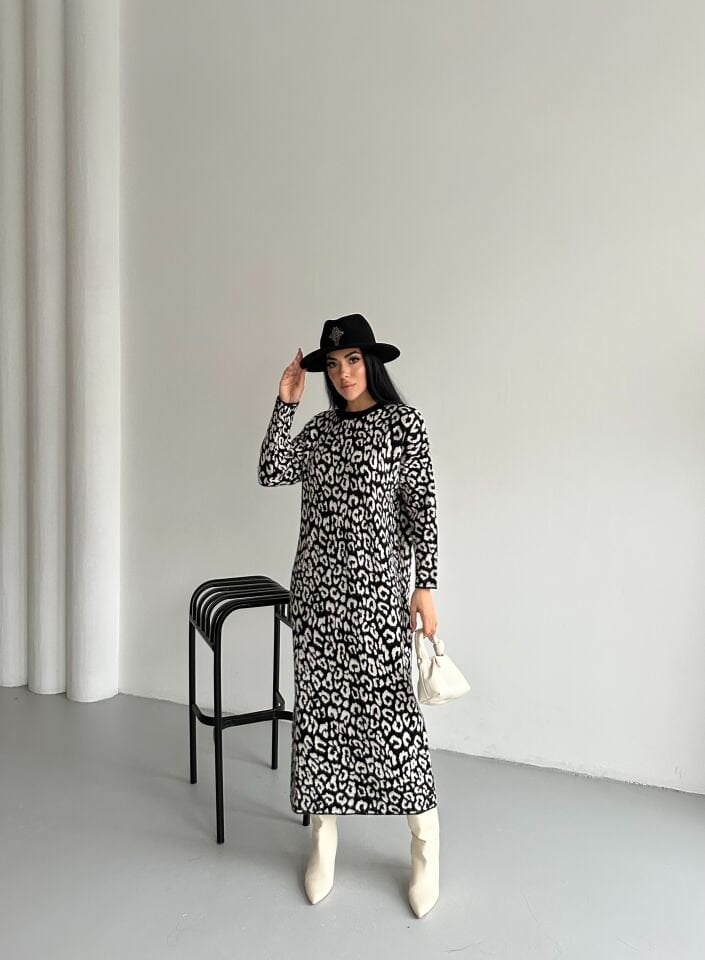 Leopar Desenli Elbise