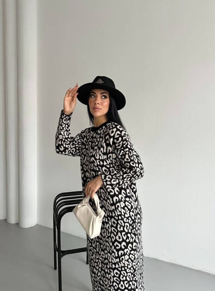 Leopar Desenli Elbise