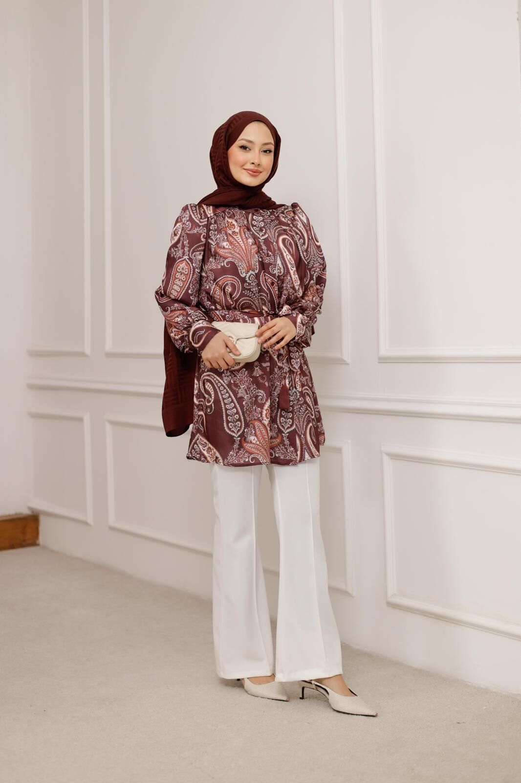 Şal Desen Sofia Gömlek Bordo - 1