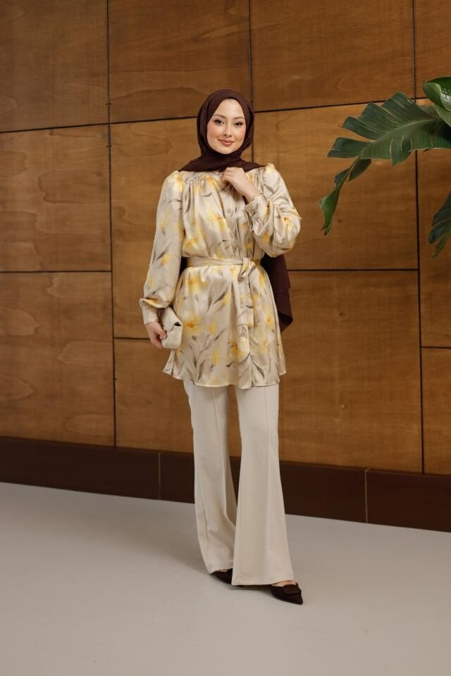 Şal Desen Sofia Gömlek Sarı - 2