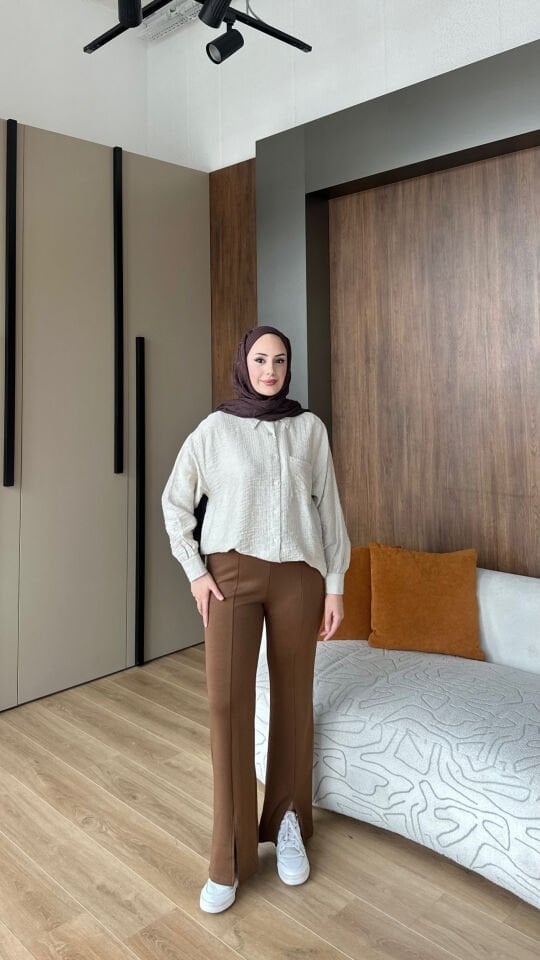 Yırtmaçlı Modal Pantolon 2 - Bej