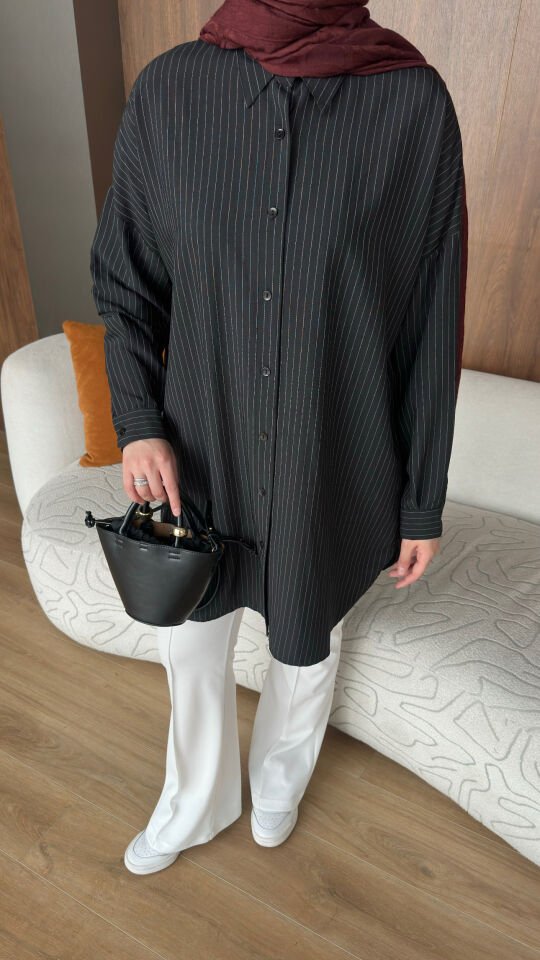 Alaçatı Çizgili Gömlek Siyah