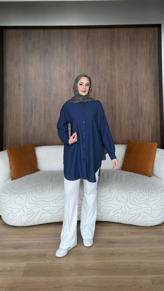 Alaçatı Çizgili Gömlek Lacivert