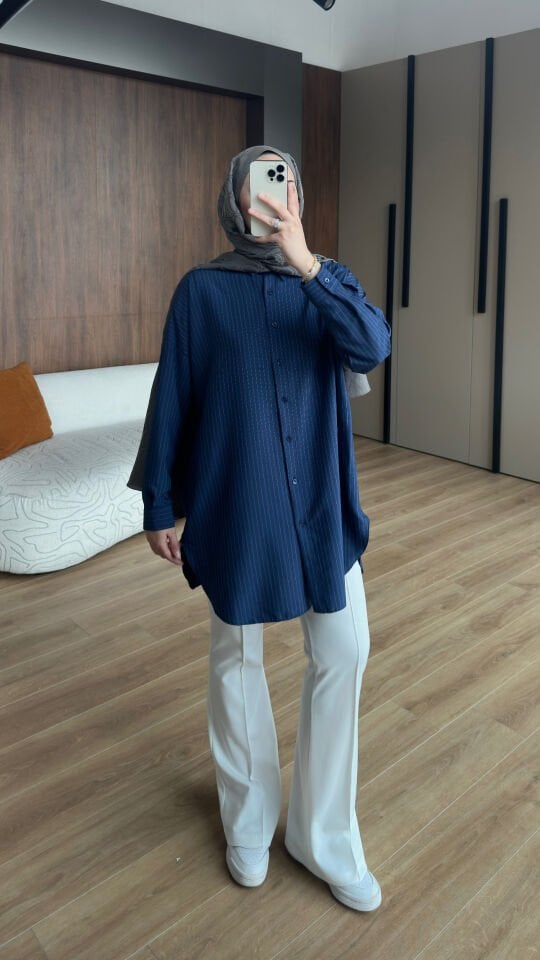 Alaçatı Çizgili Gömlek Lacivert