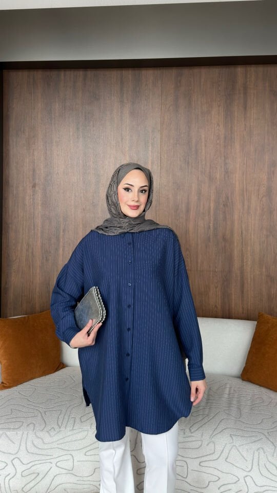 Alaçatı Çizgili Gömlek Lacivert