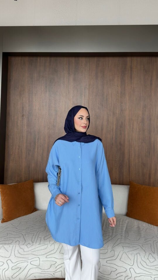 Alaçatı Çizgili Gömlek Mavi