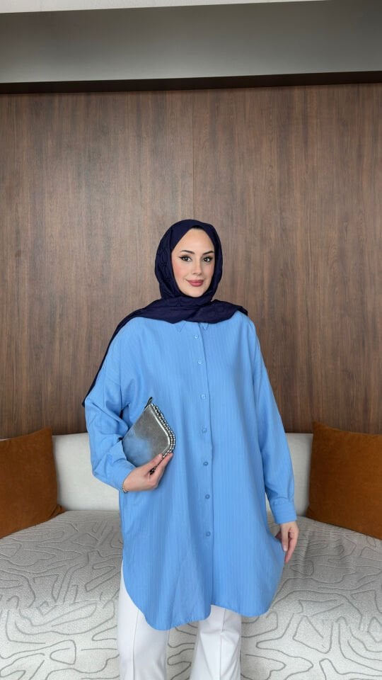 Alaçatı Çizgili Gömlek Mavi