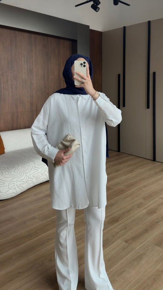 Alaçatı Çizgili Gömlek Beyaz