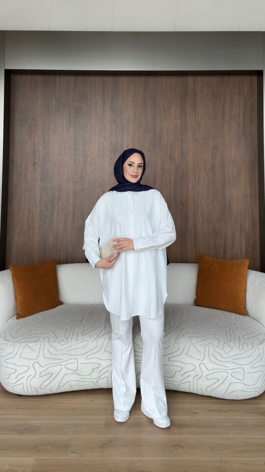 Alaçatı Çizgili Gömlek Beyaz