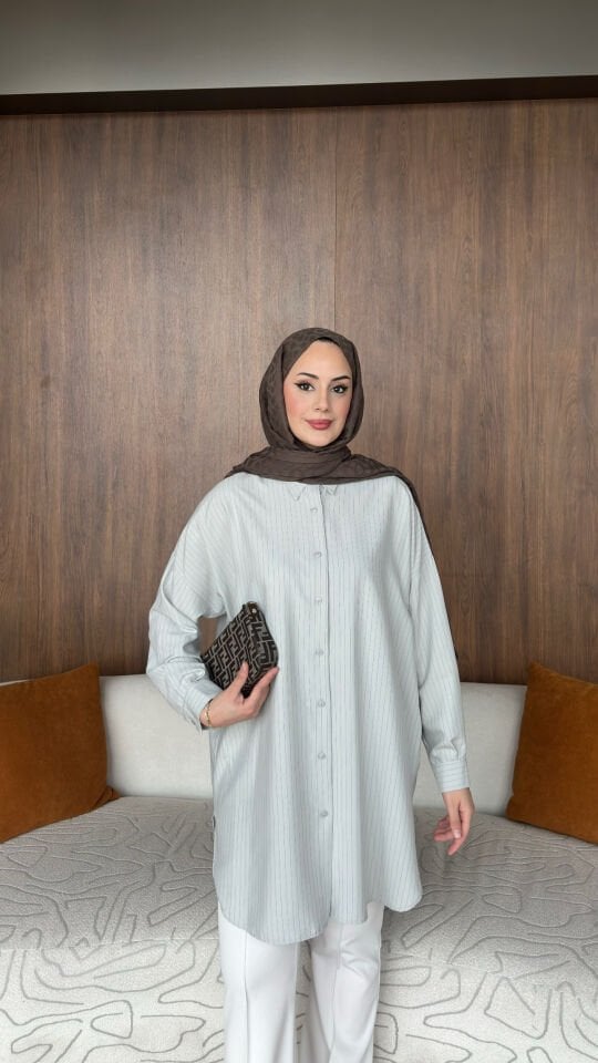 Alaçatı Çizgili Gömlek Gri