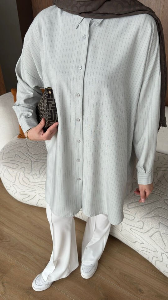 Alaçatı Çizgili Gömlek Gri