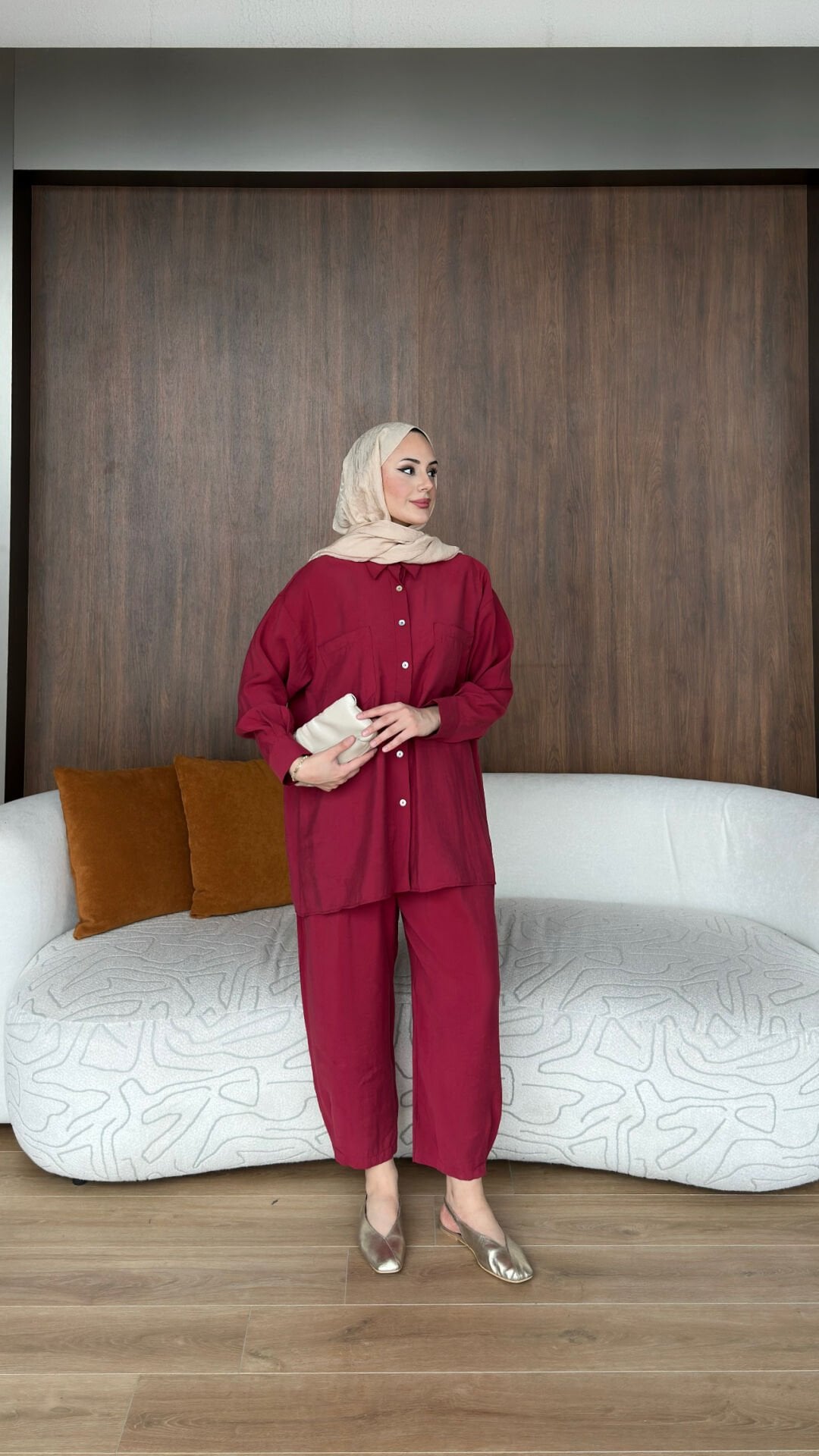 Sedef Düğmeli Takım 2 - Bordo