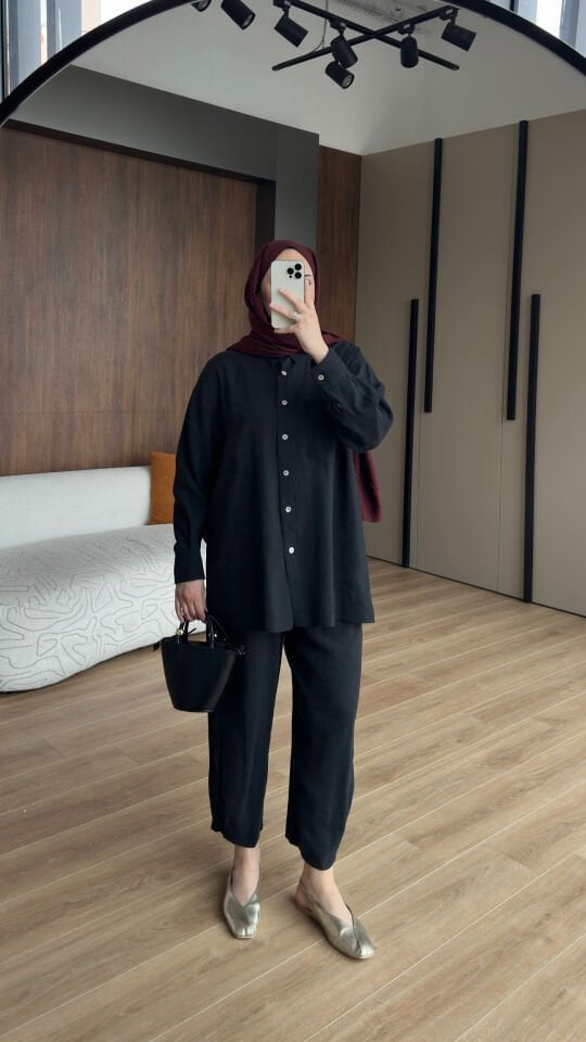 Sedef Düğmeli Takım 2 - Siyah