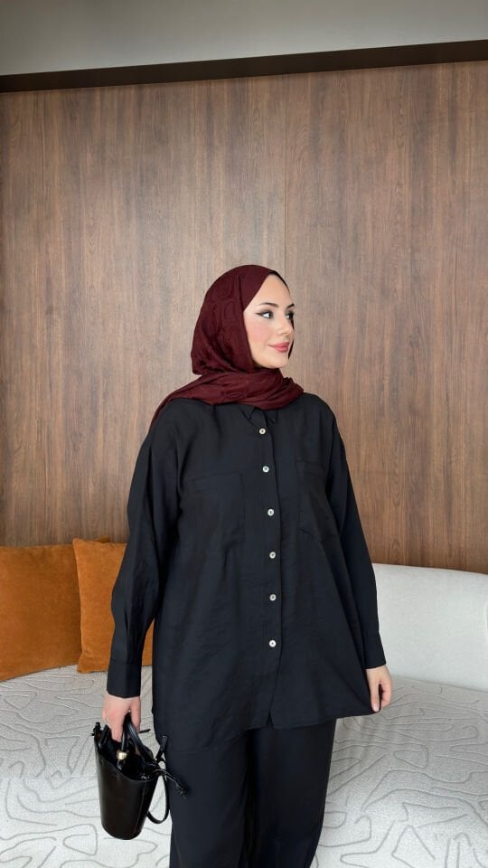 Sedef Düğmeli Takım 2 - Siyah