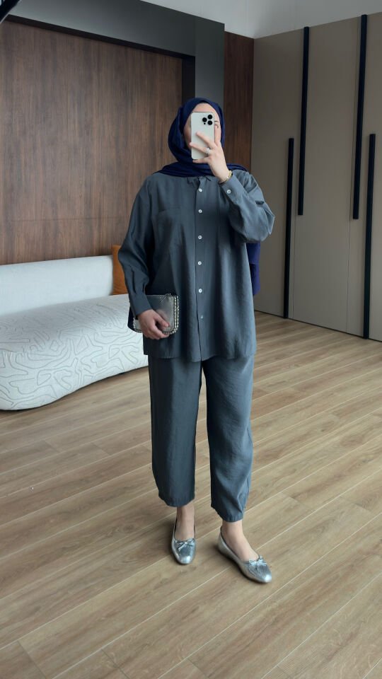 Sedef Düğmeli Takım 2 - Gri