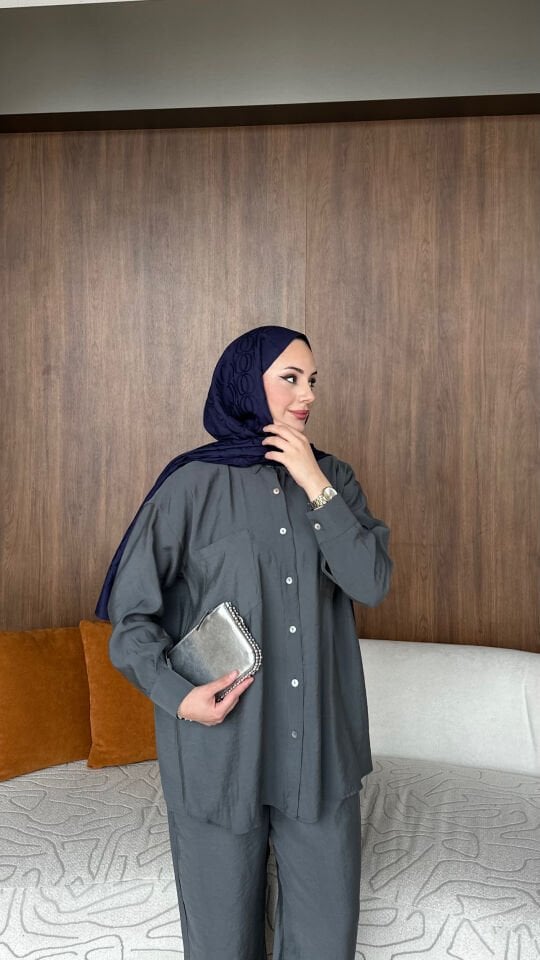 Sedef Düğmeli Takım 2 - Gri