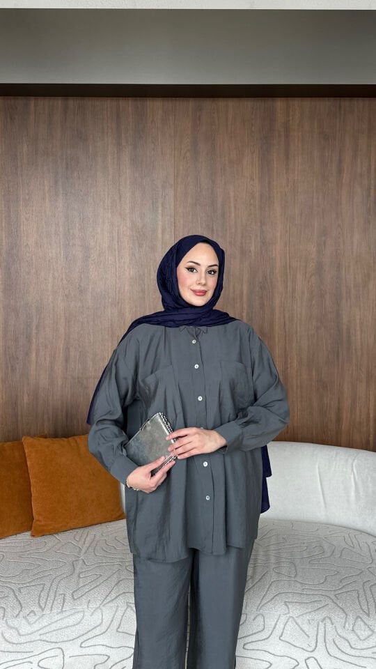 Sedef Düğmeli Takım 2 - Gri