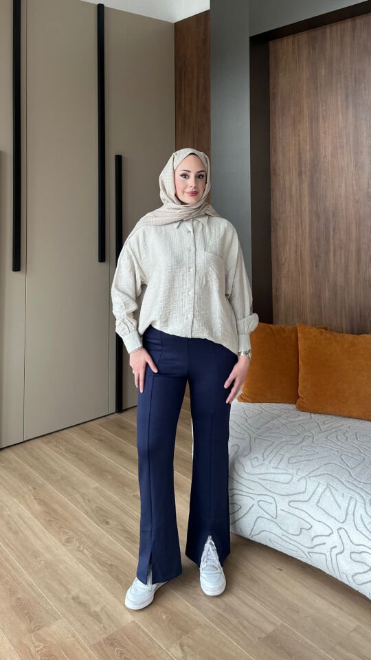 Yırtmaçlı Modal Pantolon 1 - Lacivert