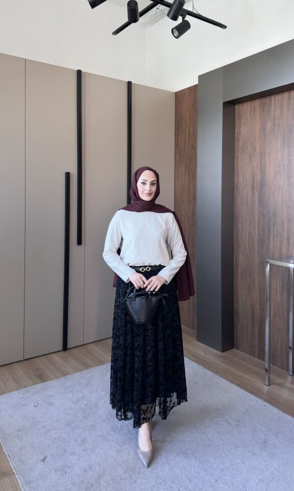 Kemerli Tesettür Etek Siyah - L